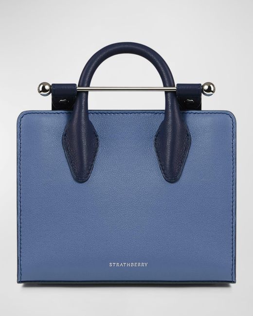 Strathberry Blue Nano Leather Tote Bag