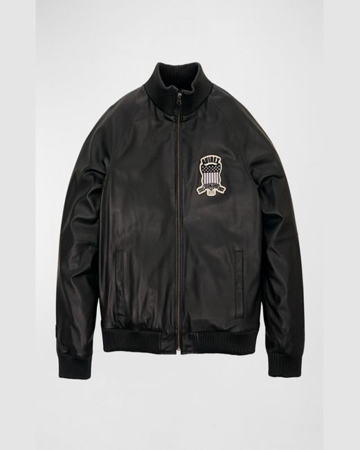 Avirex Black Leather Logo Track Jacket for men