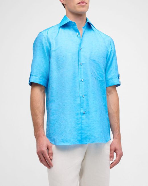 Stefano Ricci Blue Cotton Short-Sleeve Shirt for men