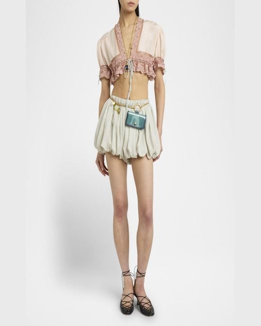 Chloé Pink Lace Trim Drawstring Cropped Top