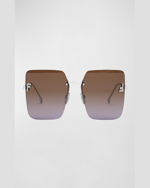Fendi White F Monogram Rimless Metal Butterfly Sunglasses