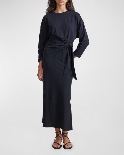 Apiece Apart Blue Vanina Tie-Waist Organic Cotton Midi Dress