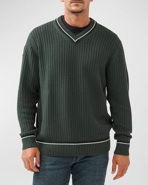 Rodd & Gunn Green Little Bay Ribbed Knit V-neck Sweater for men