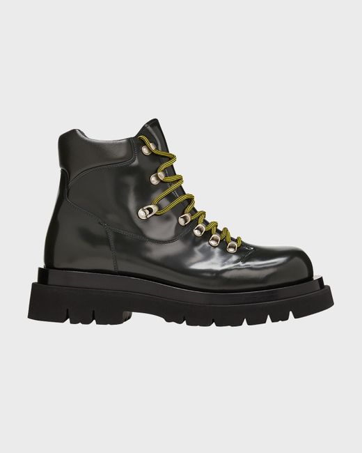 Bottega Veneta Black Lug Sole Leather Lace-Up Ankle Boots for men