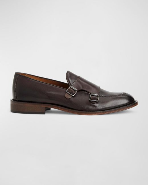 Bruno Magli Brown Biagio Leather Double Monk Loafers for men