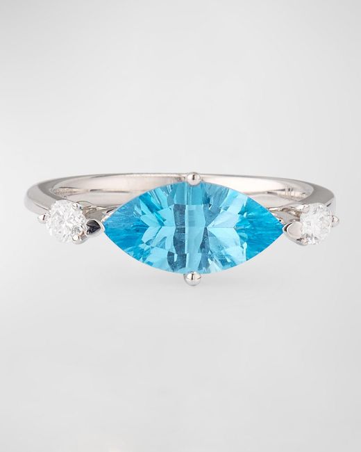Lisa Nik Blue 18K Marquise Ring With Topaz And Diamonds, Size 6