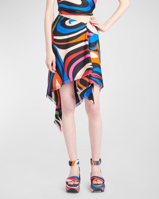 Emilio Pucci Orange Abstract-Print Handkerchief Mini Skirt