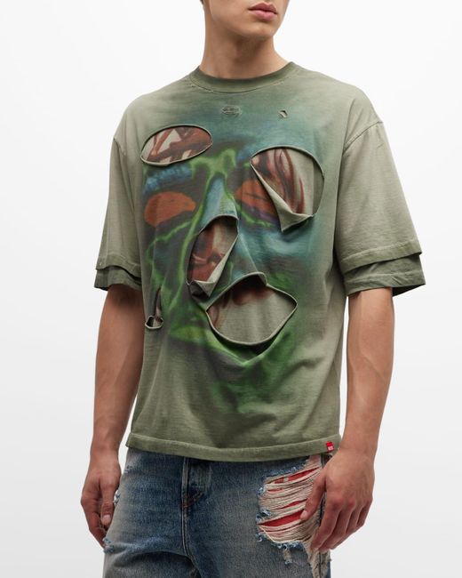 DIESEL Green T-Wasy Ripped Graphic T-Shirt for men