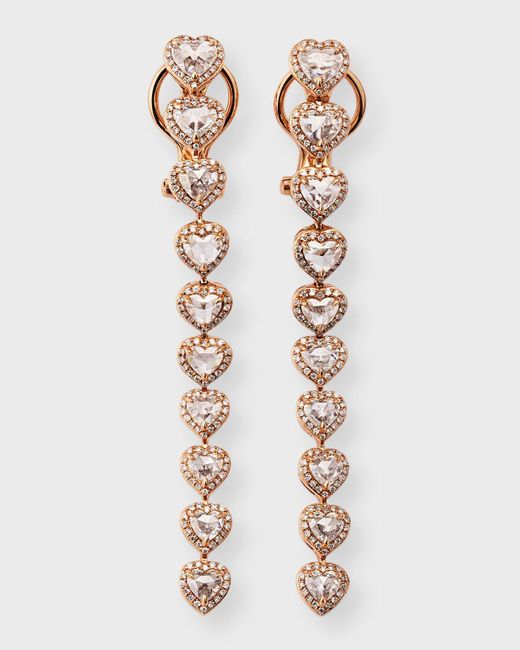 64 Facets Multicolor 18k Rose Gold Heart Diamond Dangle Earrings