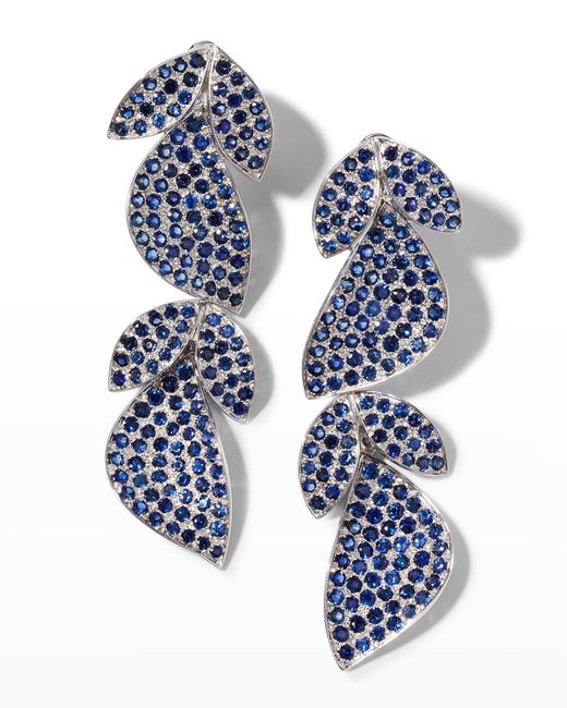 Alexander Laut White Gold Blue Sapphire Leaf Earrings