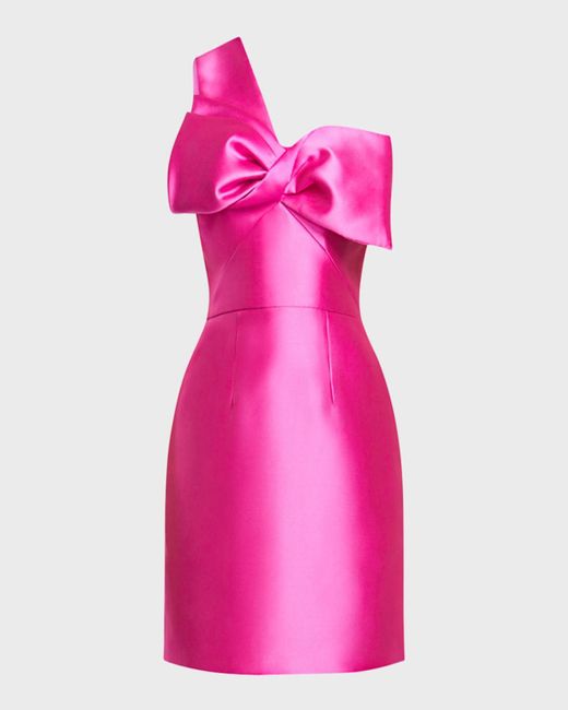 Zac Posen Pink One-Shoulder Bow Mini Dress
