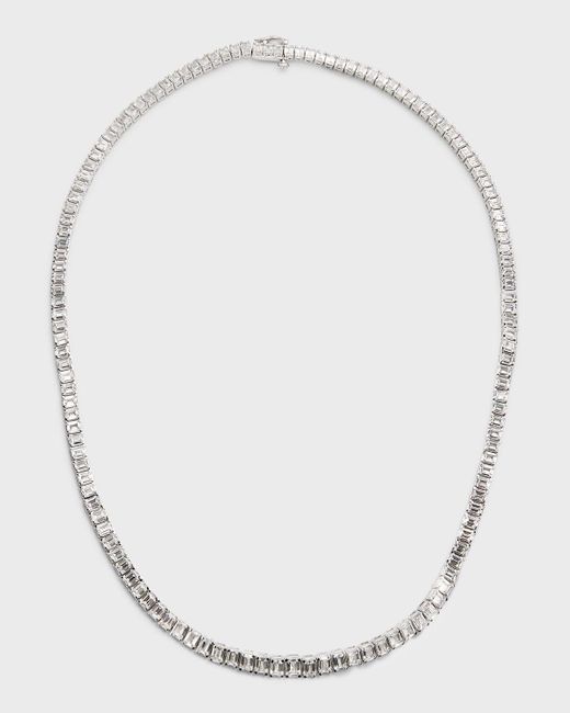 Neiman Marcus 18k White Gold Emerald-cut Diamond Tennis Necklace, 18"l