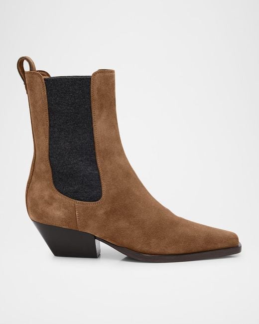 Brunello Cucinelli Brown Suede City Block-Heel Western Booties