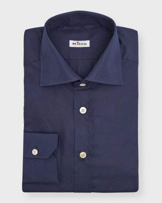 Kiton Blue Solid Cotton Sport Shirt for men