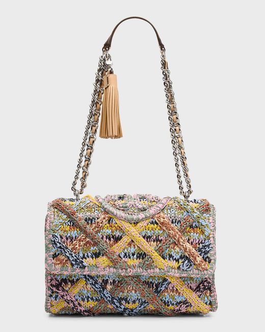 Tory Burch Fleming Melange Raffia Convertible Shoulder Bag in White Lyst