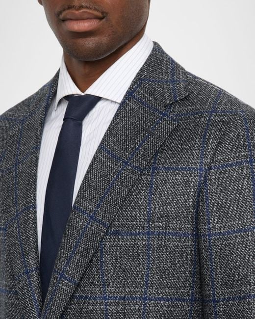 Cesare Attolini Blue Apos;S Windowpane Wool Two-Button Jacket for men