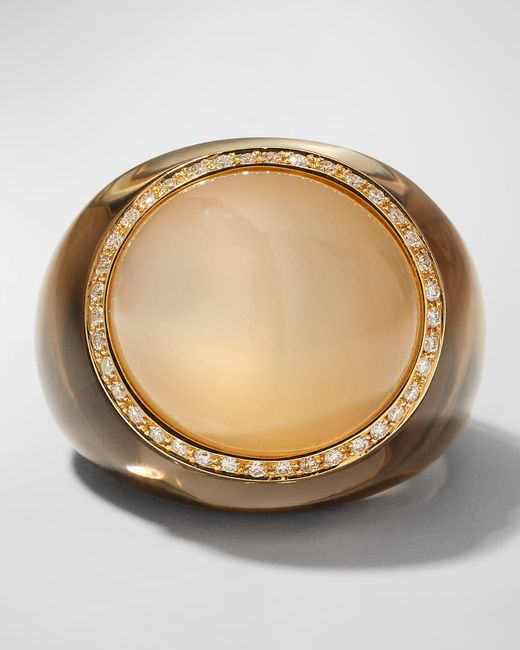 Sanalitro Natural 18k Yellow And White Gold Ring With Smokey Quartz, Moonstone And Diamonds