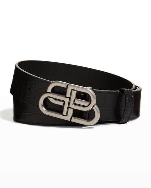 Balenciaga Black Bb-logo Leather Belt for men
