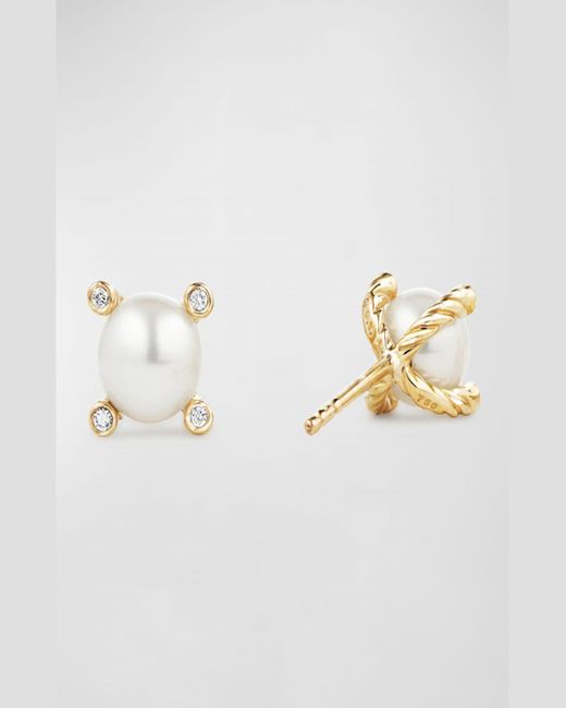 David Yurman Metallic Cable Collectibles 18k Diamond & Pearl Stud Earrings