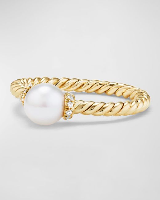 David Yurman Metallic Solari Petite Ring With Pearl And Diamonds In 18k Gold, 2.3mm