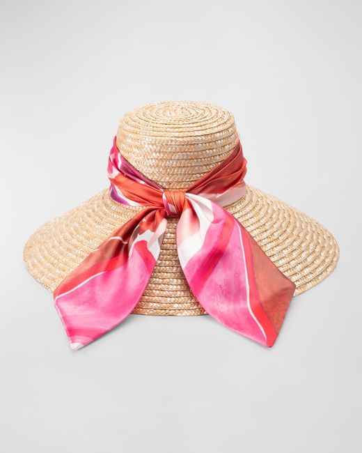 Eugenia Kim Pink Mirabel Large-Brim Hat With A Silk Scarf