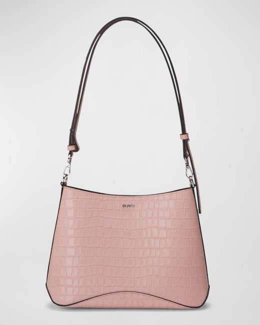 orYANY Pink Focus Croc-Embossed Leather Crossbody Bag