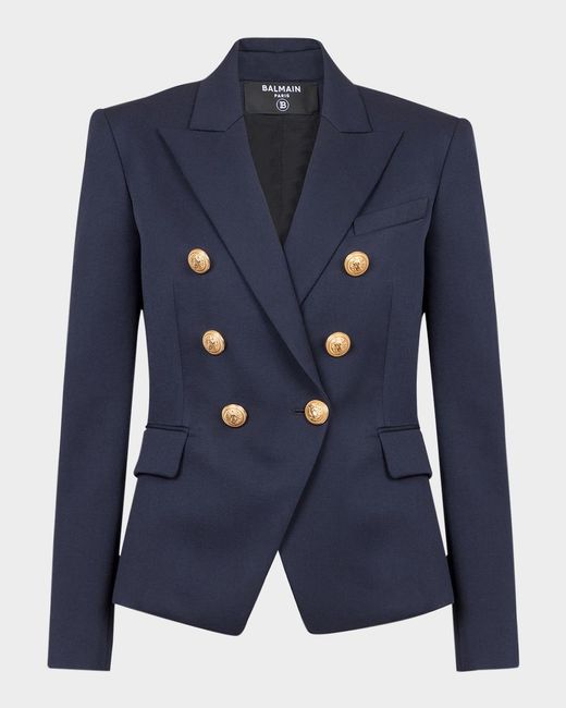 Balmain Blue 6-Button Fitted Wool Jacket