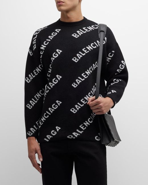 Balenciaga Black Wool Logo Long-sleeve Crewneck Sweater