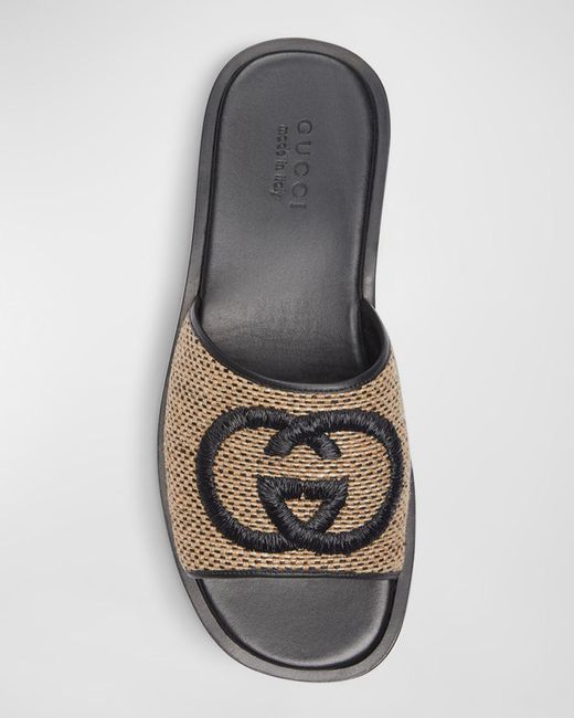 Gucci Brown Apos;S Interlocking G Leather Slide Sandals for men