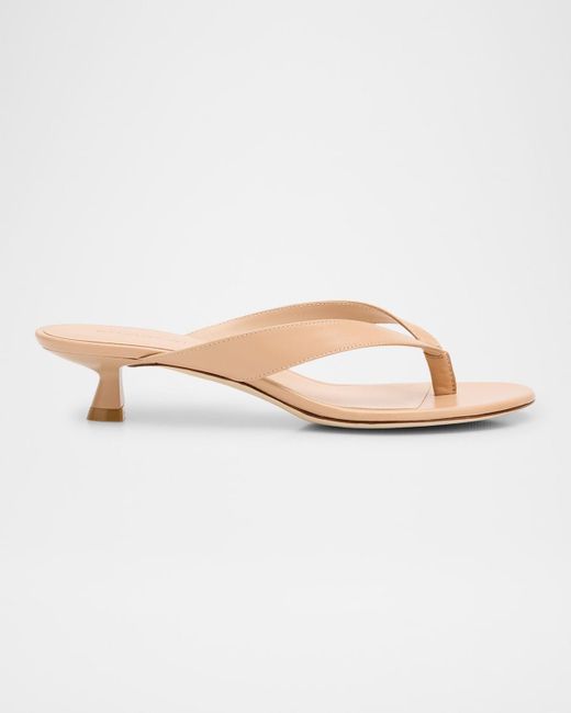 Stuart Weitzman White Rio Leather Kitten-Heel Thong Sandals