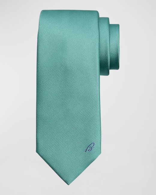 Brioni Green B-Embroidered Silk Twill Tie for men