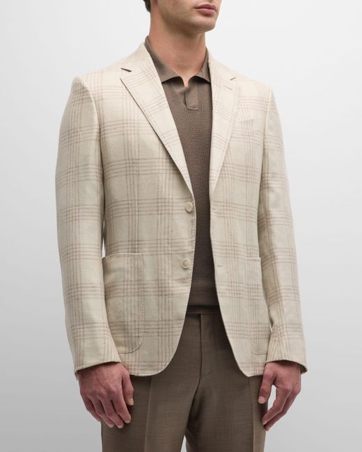 Zegna Natural Large Check Linen-Blend Sport Coat for men