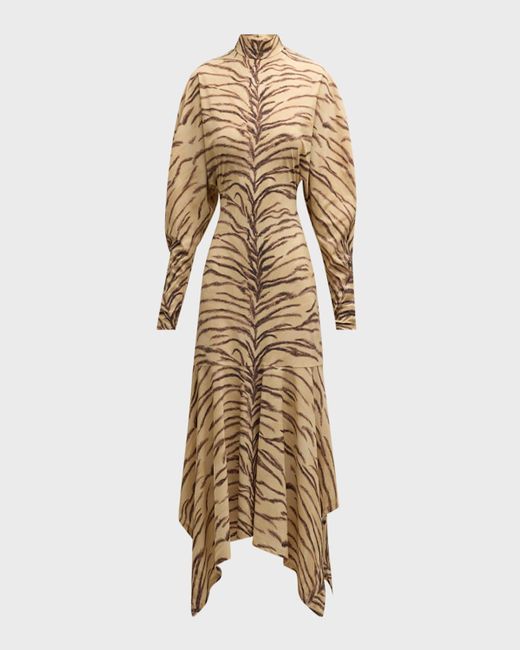 Stella McCartney Natural Tiger Print Handkerchief Midi Dress