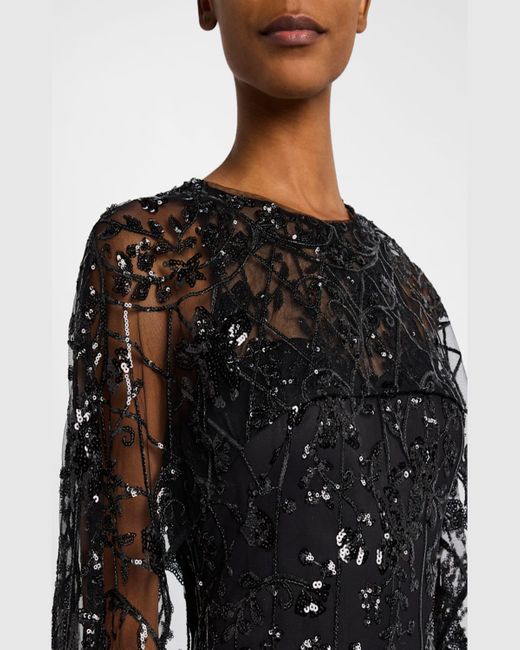 Marchesa Black Sequin Cape Column Gown
