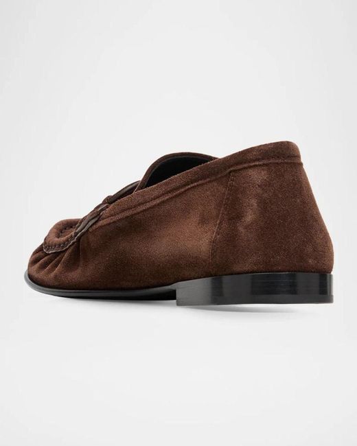 Loewe Brown Double L Suede Loafers