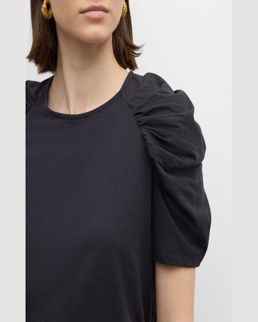 Merlette Black Ember Ruched-Sleeve Jersey Top