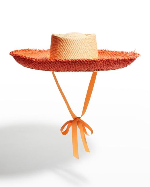 Sensi Studio Orange Upturn Seashells Straw Beach Hat