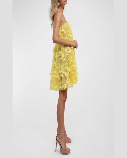 HELSI Yellow Bianca Strapless Floral Applique Mini Dress