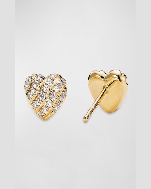 David Yurman Metallic 18k Yellow Gold Diamond Heart Stud Earrings