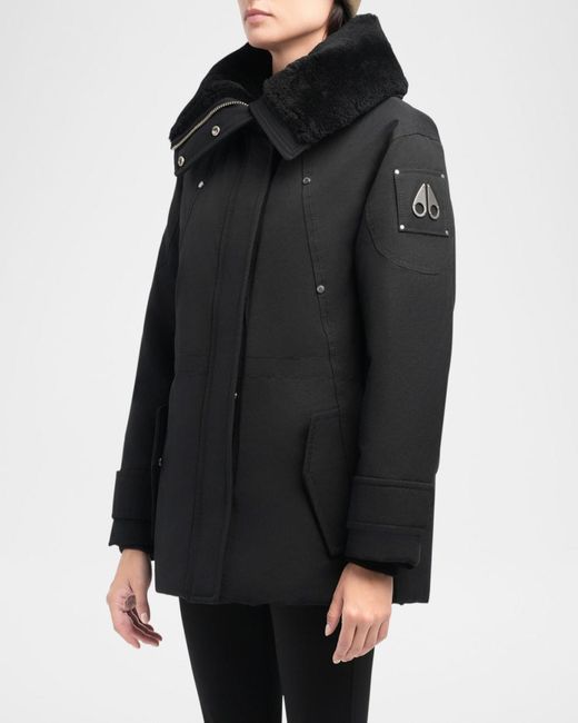 Moose Knuckles Black Aurora Shearling Trim Jacket