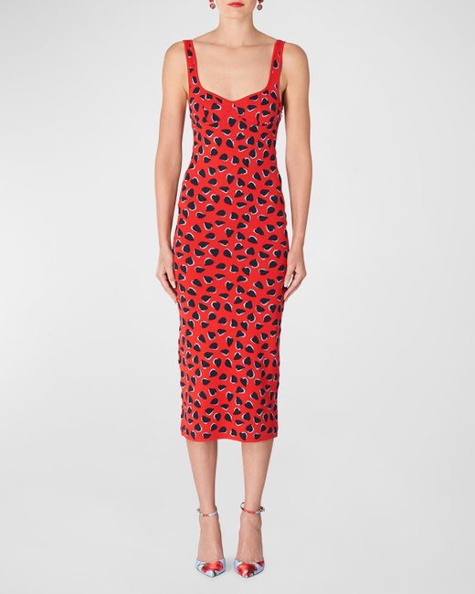 Carolina Herrera Heart Knit Bustier Column Midi Dress in Red | Lyst