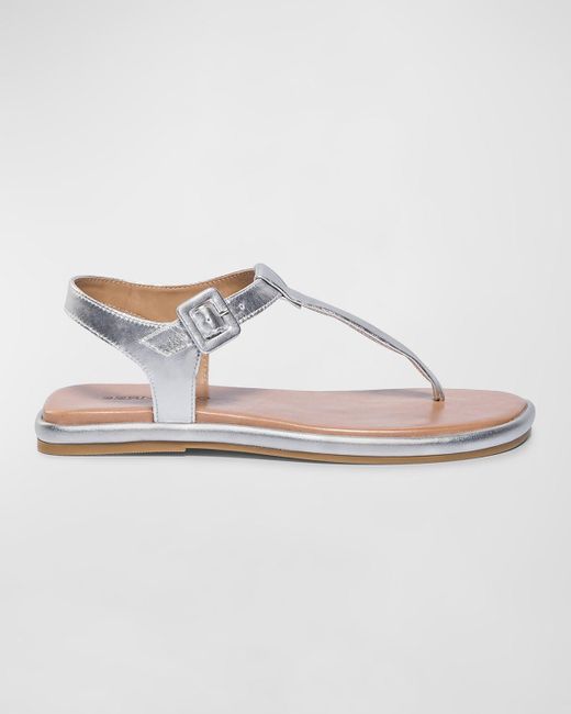 Bernardo White Metallic Leather Thong Ankle-strap Sandals