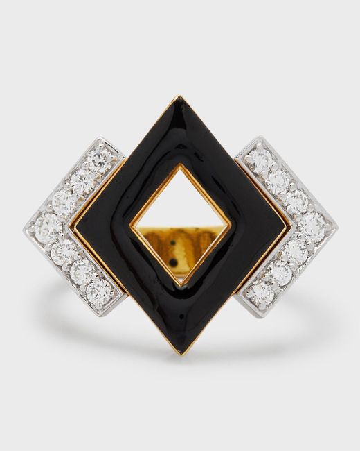 David Webb Blue 18k Gold & Platinum Double Diamond Ring, Size 6.5