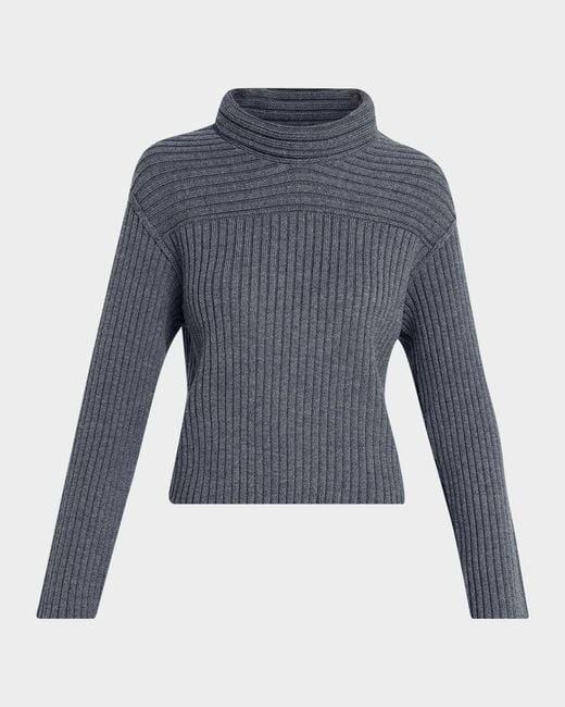 Theory Purple Wool Knit Long-Sleeve Turtleneck Top