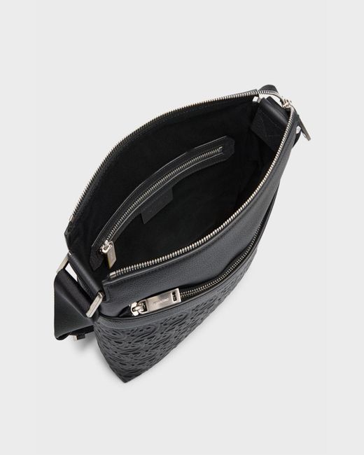 Ferragamo Black Gancini Embossed Leather Crossbody Bag for men