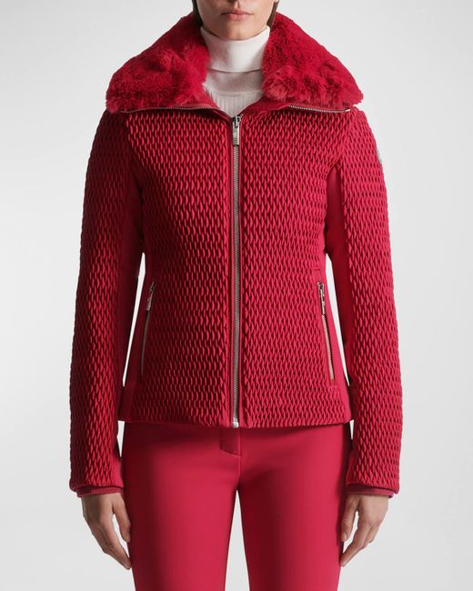 Fusalp Red Montana Quilted Down Jacket With Faux Fur Collar