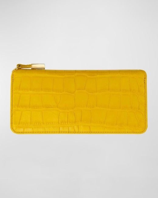 Abas Yellow Zip Polished Matte Alligator Continental Wallet