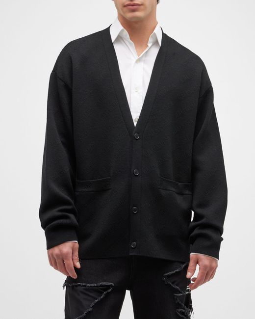 Balenciaga Black Allover Tonal Logo Cardigan Sweater for men