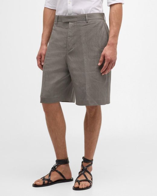 Ferragamo Gray Linen-Blend Shorts for men