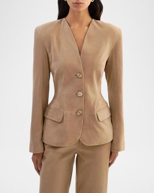 Lamarque Natural Abitha Hourglass Suede Jacket